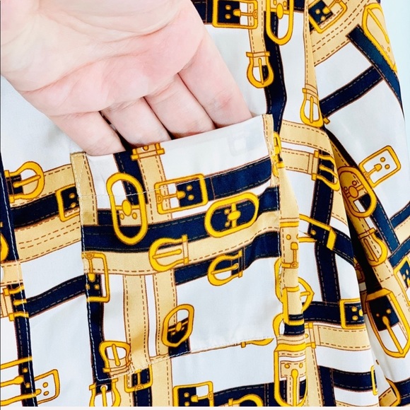 CYBER SALE🕊️vintage 80’s silky button down gold black buckle design blouse - Picture 9 of 10